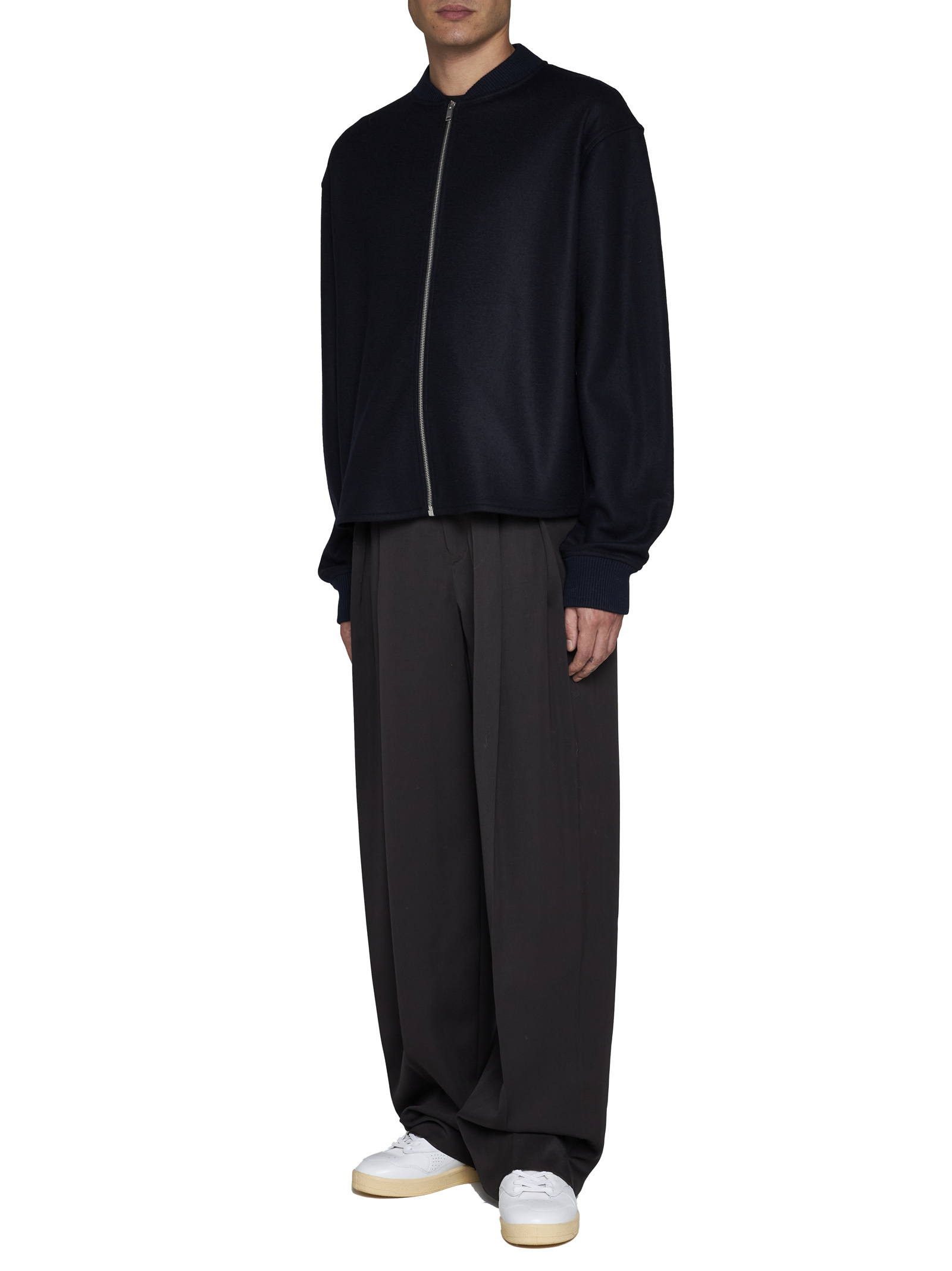 Jil Sander Black Wool Sweather With Zip Up Element In Black