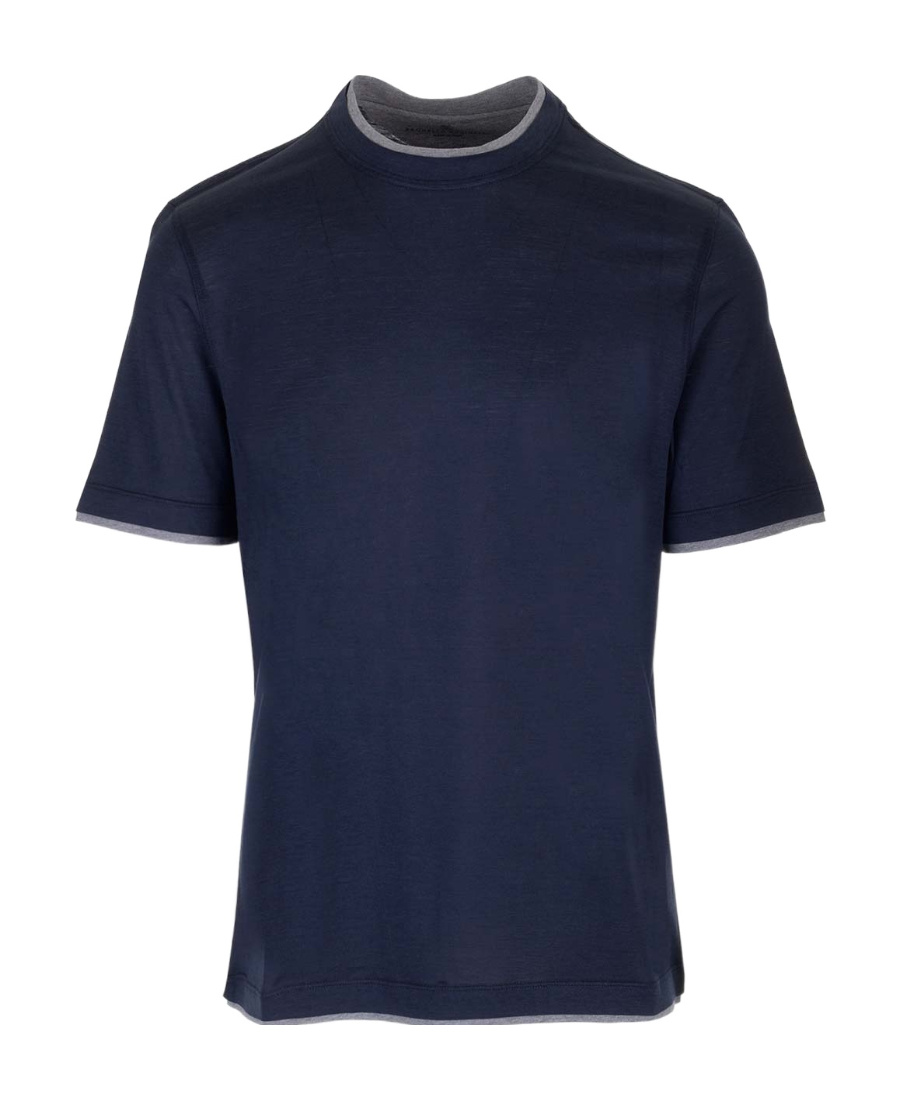 Brunello Cucinelli Double Layer Crewneck T-shirt In Blue