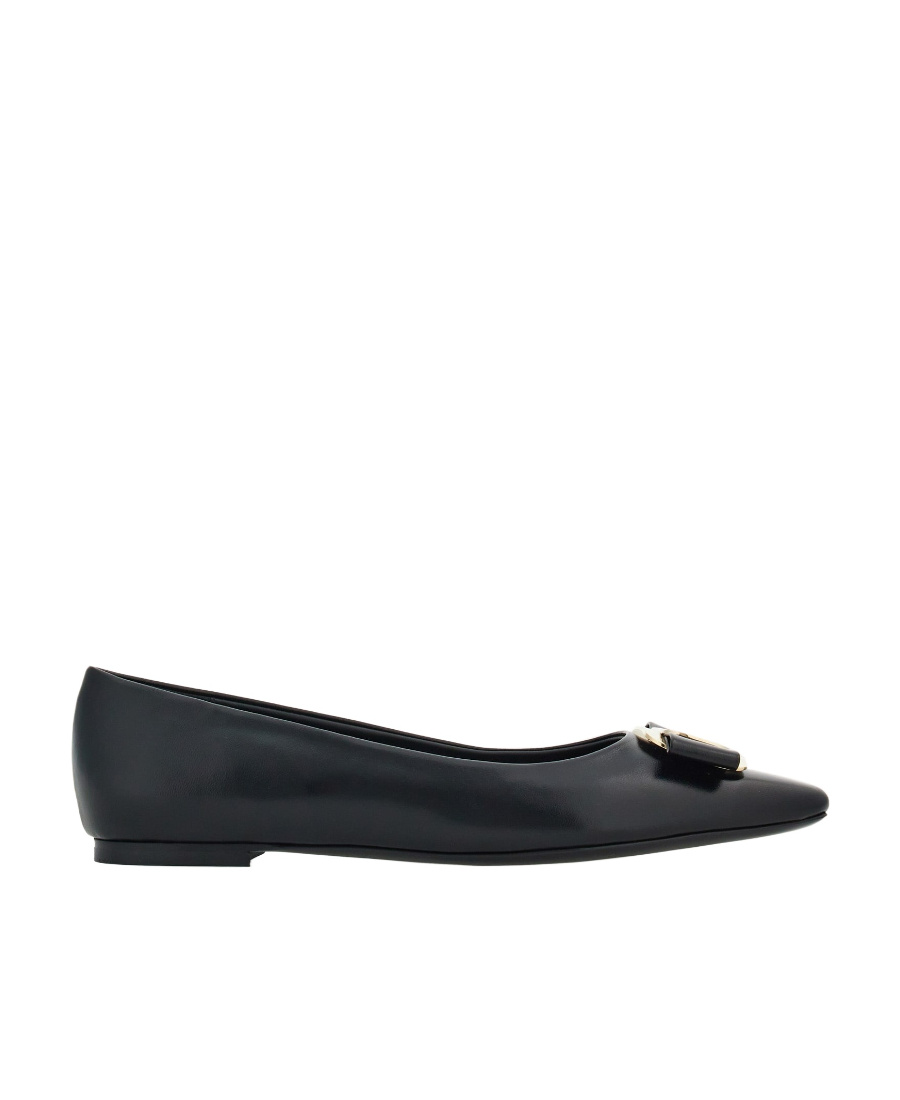 Ferragamo Salvatore  Ballerina Flats With Luxurious Lambskin Upper And Signature Buckle Detail In Black