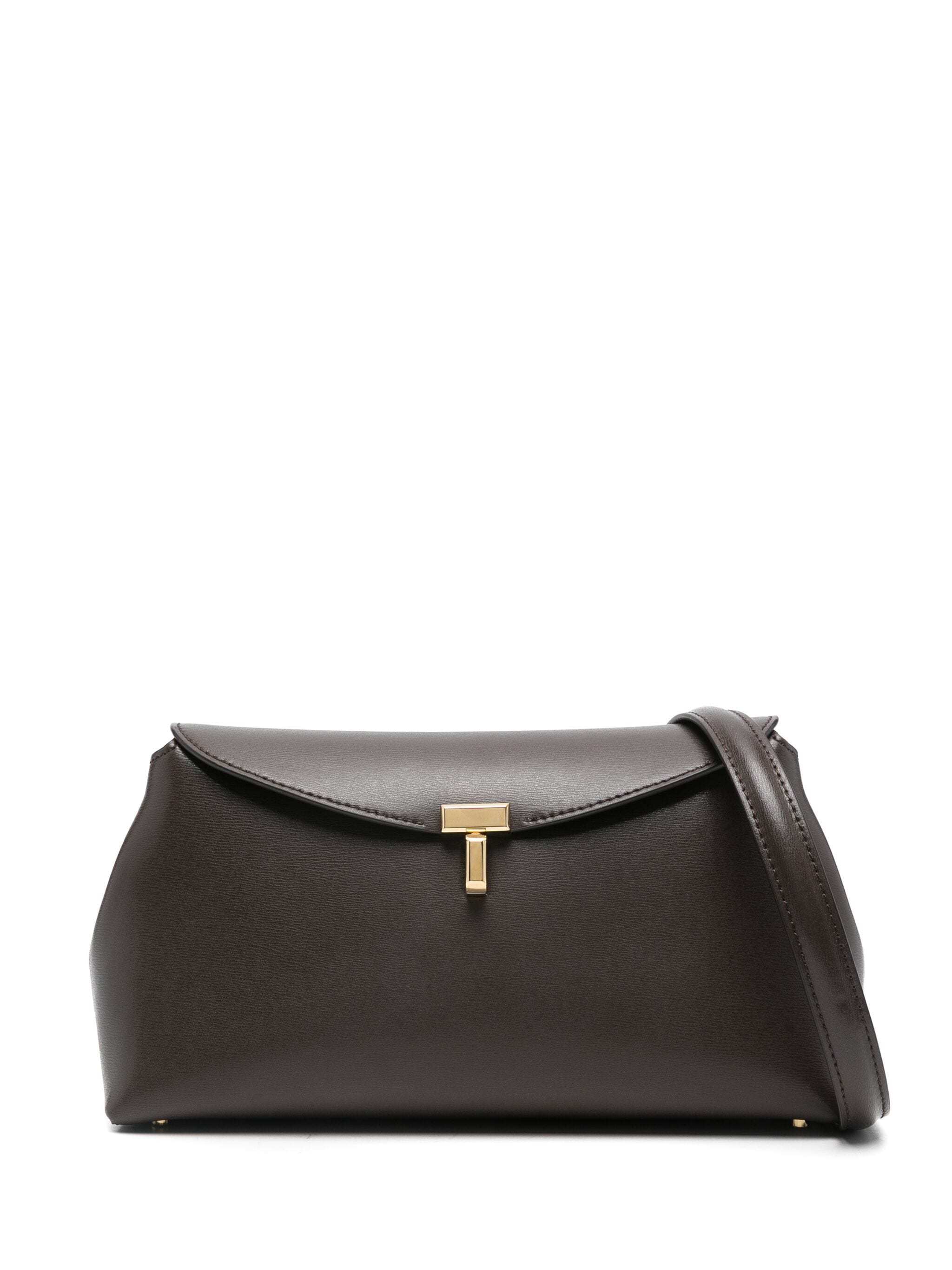 Totême Taupe T-lock Leather Top Handle Bag In Black