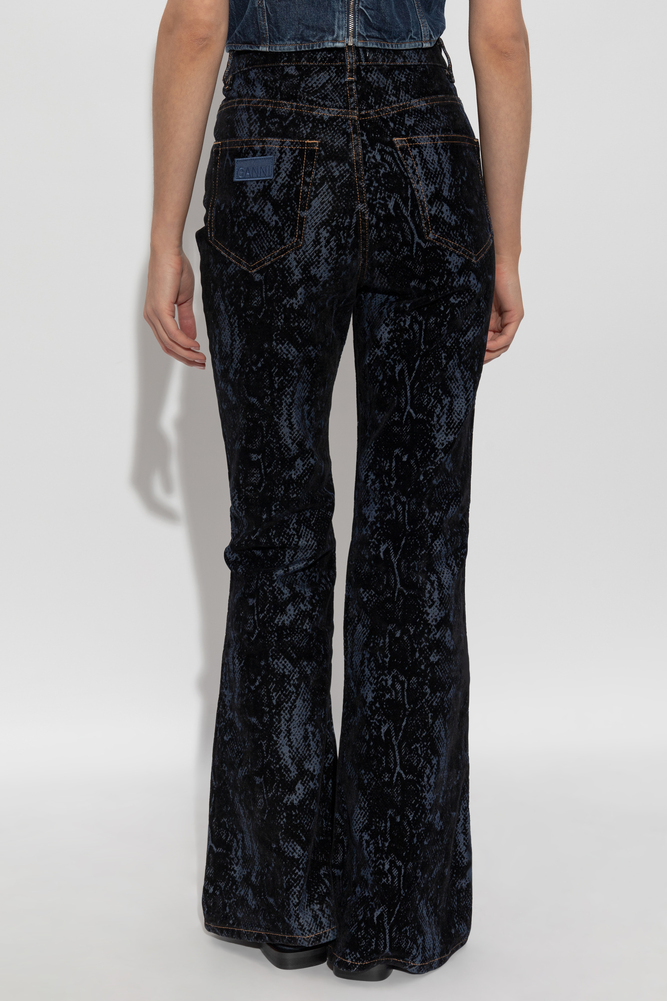 Ganni Navy Snake Print Goddi Jeans In Black