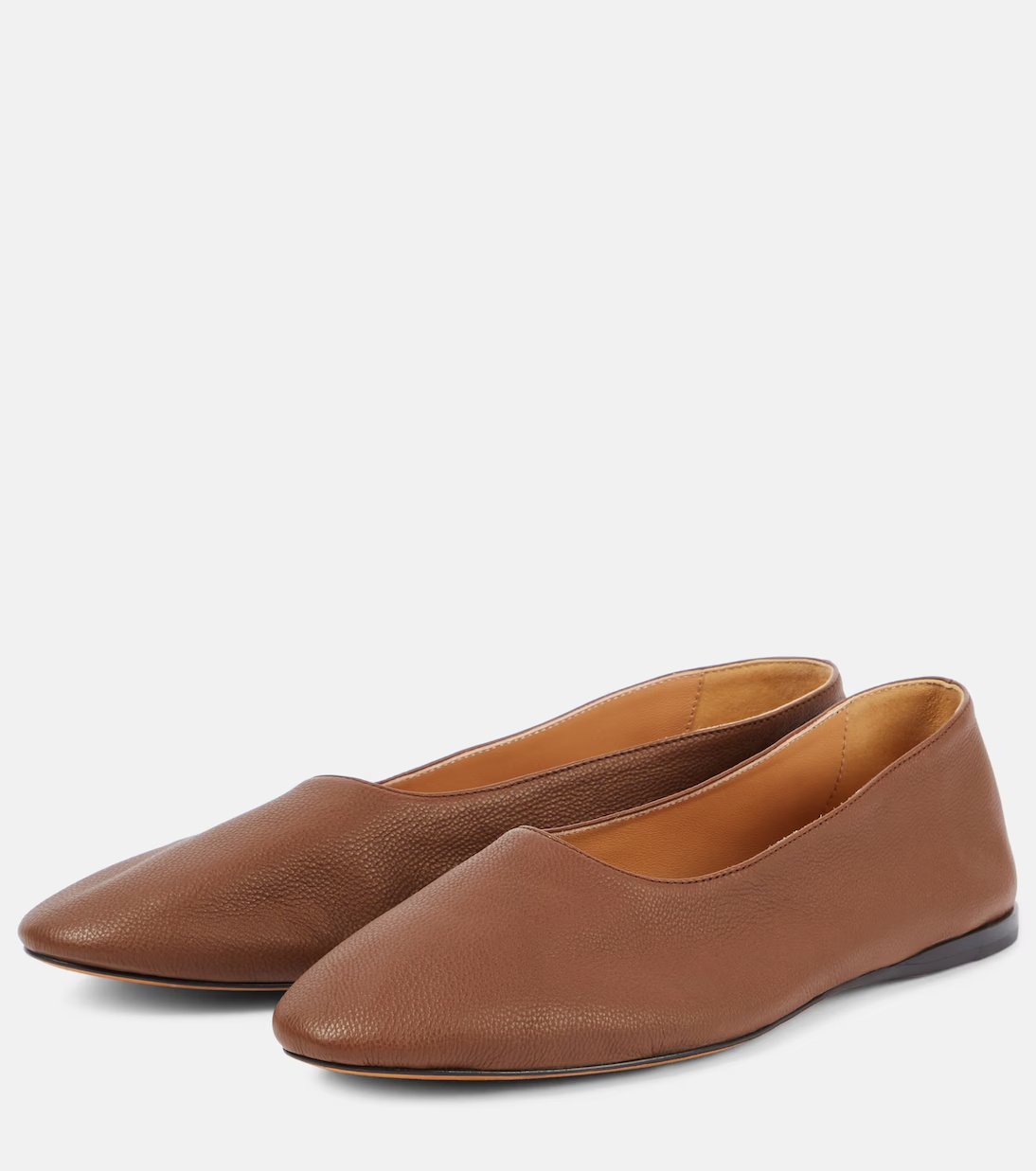 The Row Almond-toe Ballet Flats In Brown