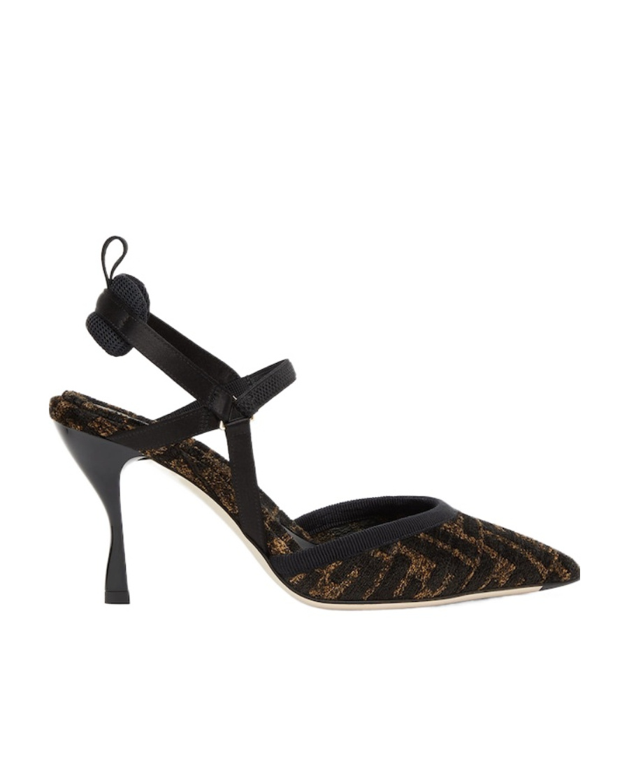 Fendi High-heeled Black Chenille Slingbacks In Black