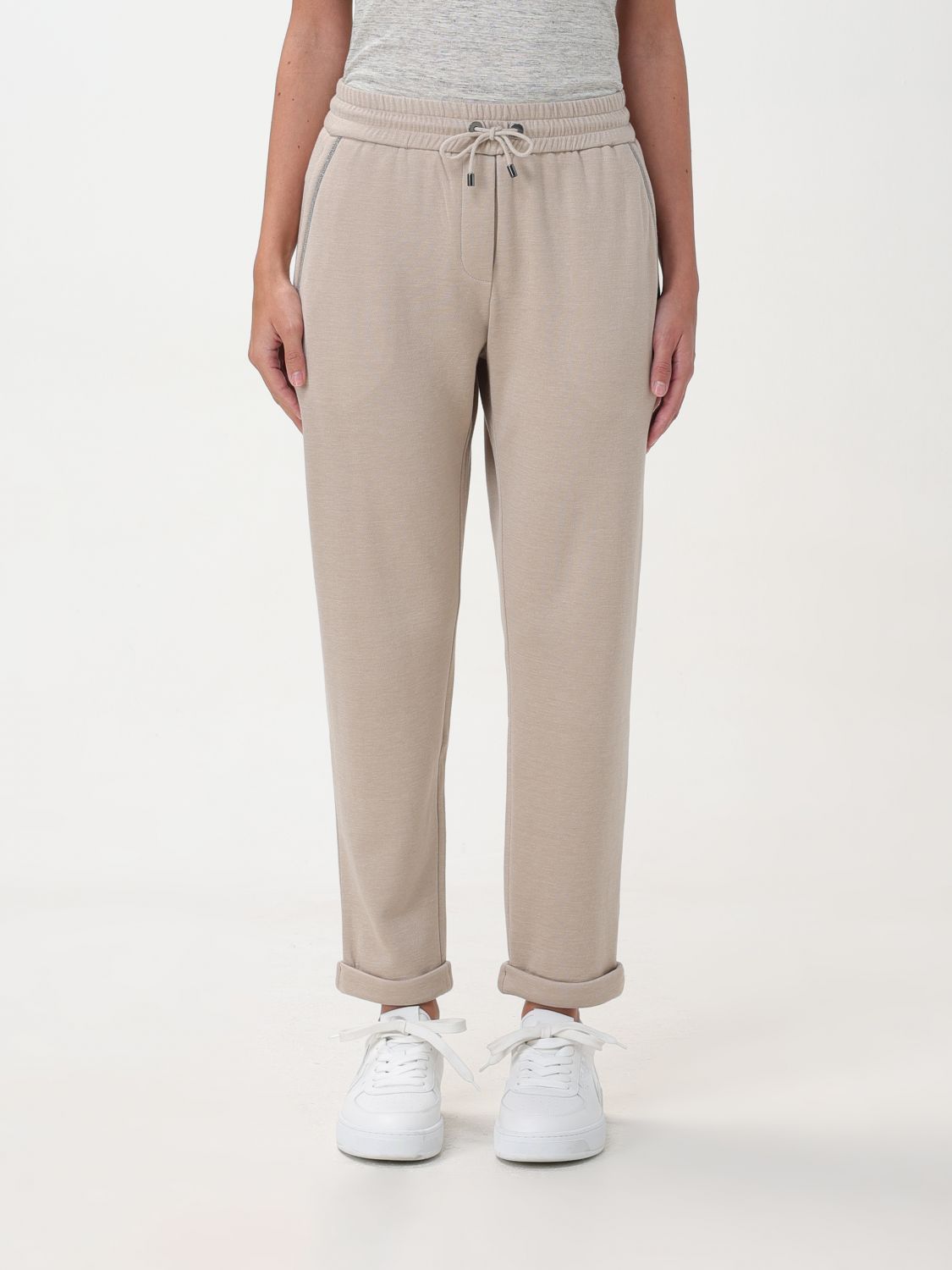 Brunello Cucinelli Cotton-linen Track Pants In Nude