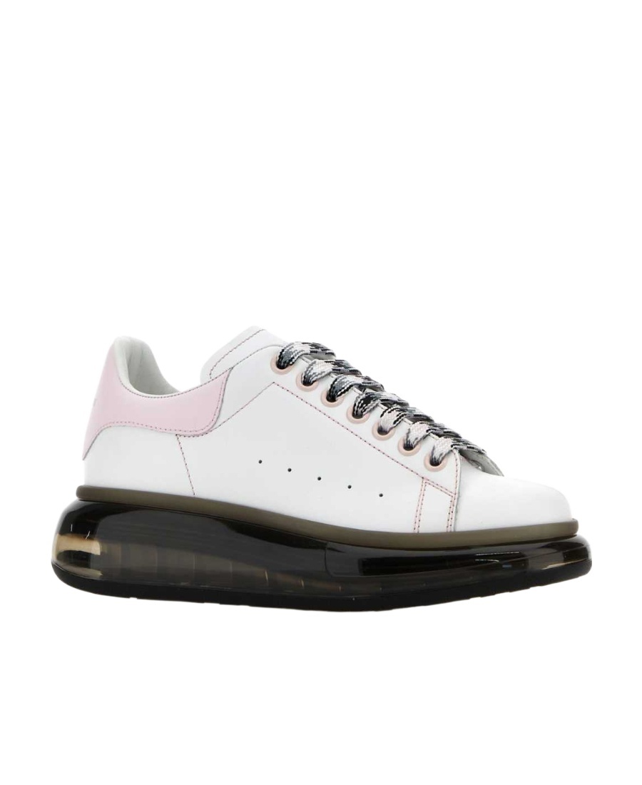 Alexander Mcqueen White Leather Sneakers With Pink Leather Heel In White