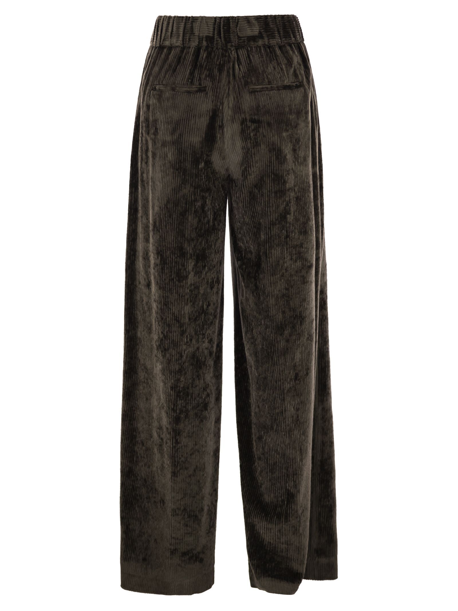Peserico Velvet Trousers Elastic Waistband In Black