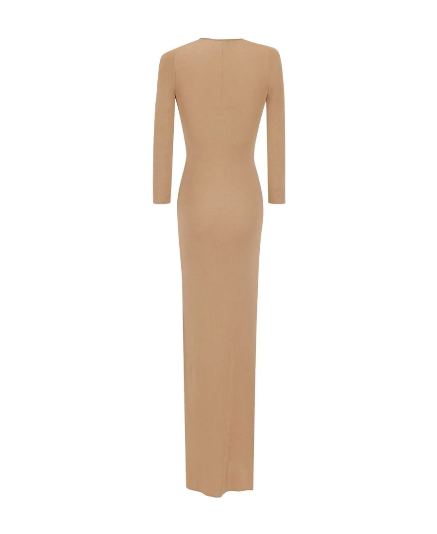 Saint Laurent Twist Front Long Sleeve Jersey Gown In Naturel