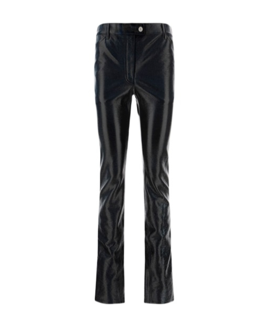 Courrèges Logo Embossed Faux-leather Slim Pants In Black