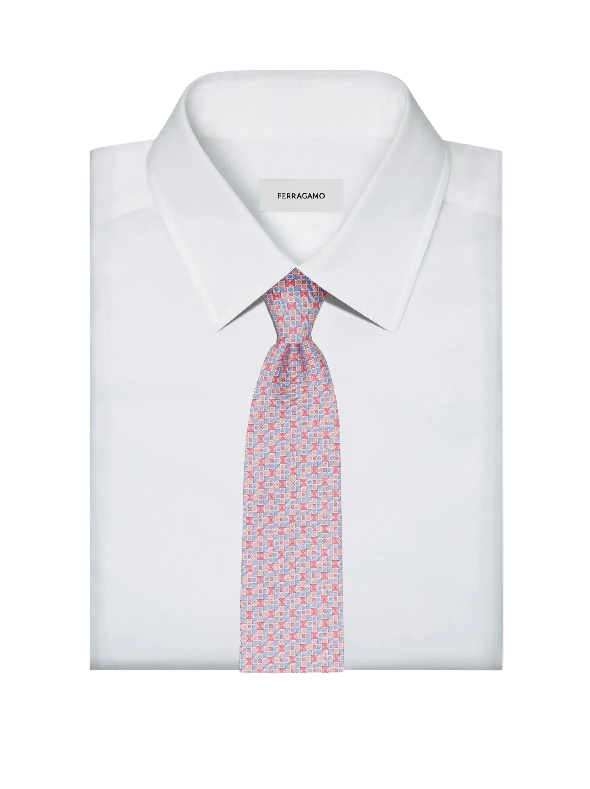 Ferragamo Gancini Square Print Silk Tie In Pink