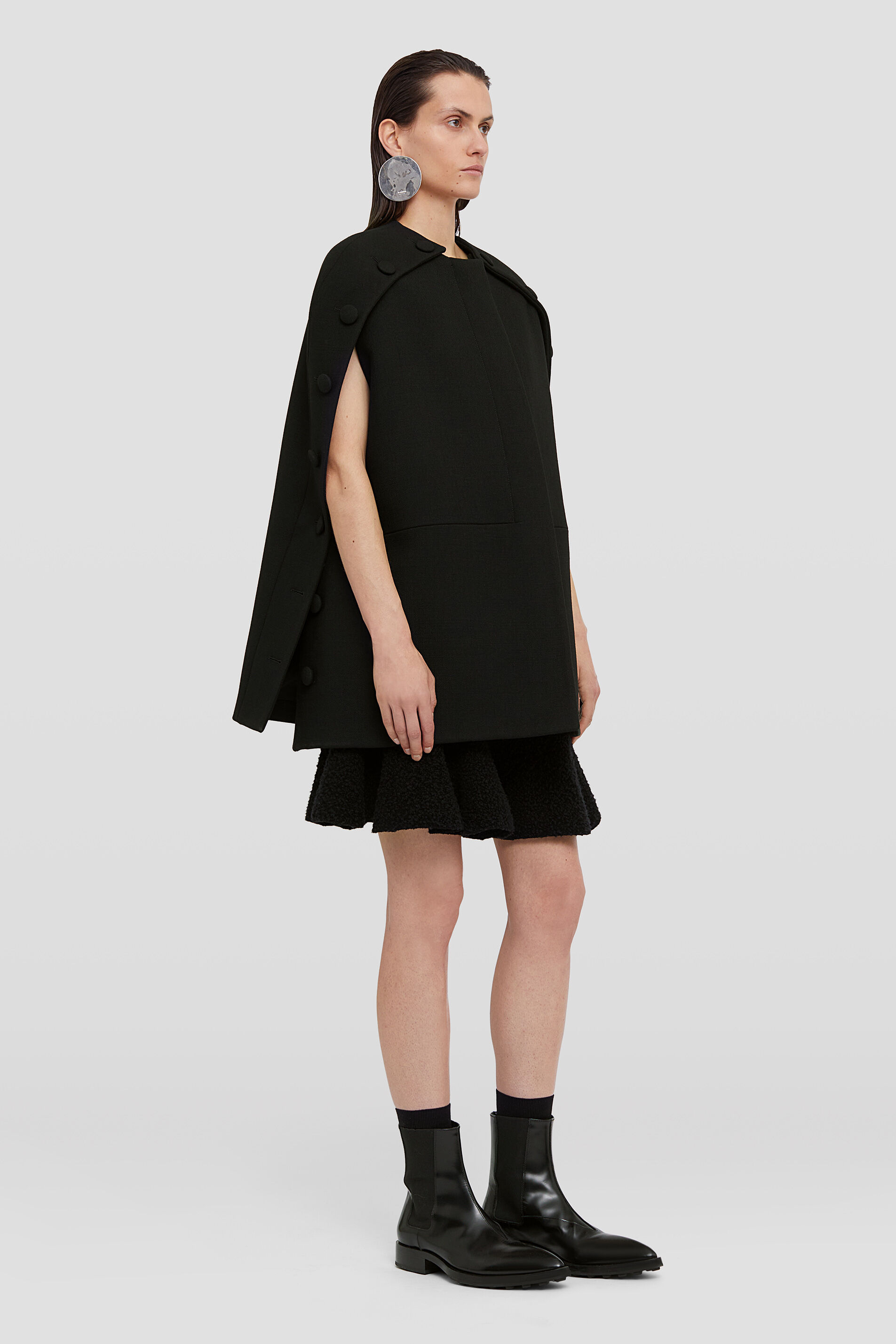 Jil Sander Buttoned Slit-sleeves Coat In Black