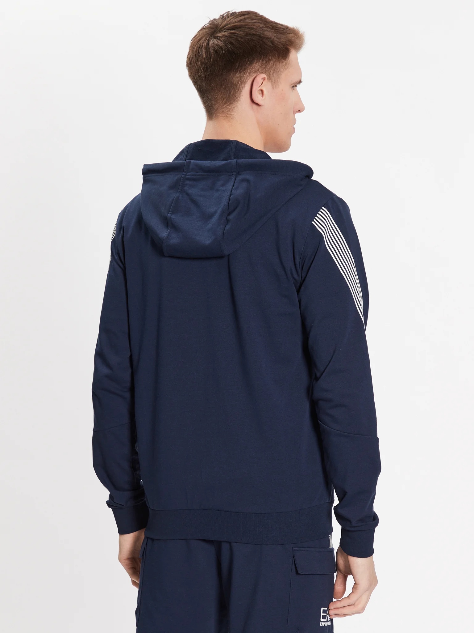 Ea7 Hooded Zipper Sweater In Blue