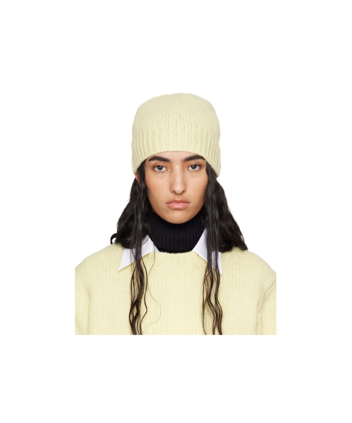Jil Sander Yellow Irregular Texture Wool Beanie