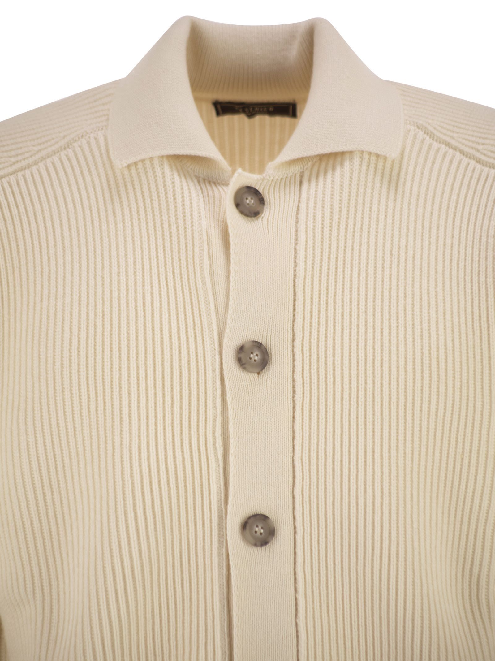 Peserico English Ribbed Wool Cardigan In Neutral