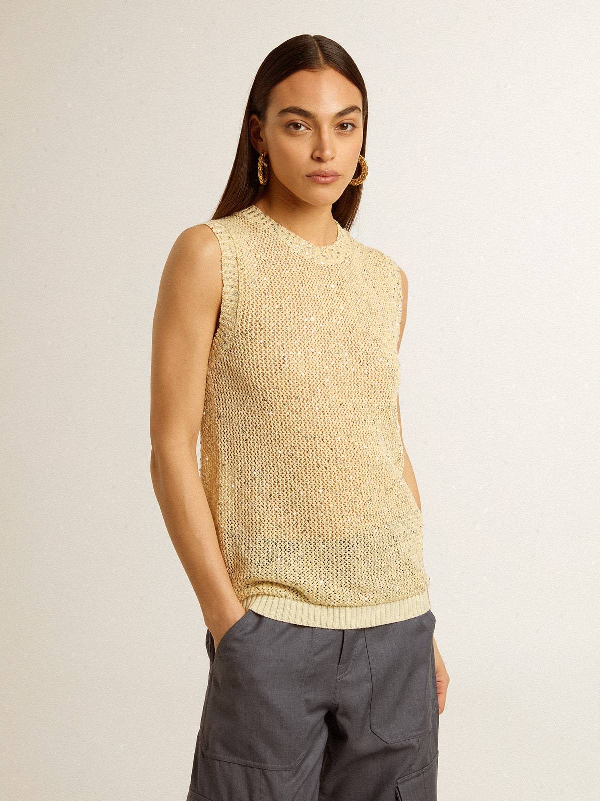 GOLDEN GOOSE MESH KNIT TOP WITH SEQUINS AND CONTRASTING DETAILS