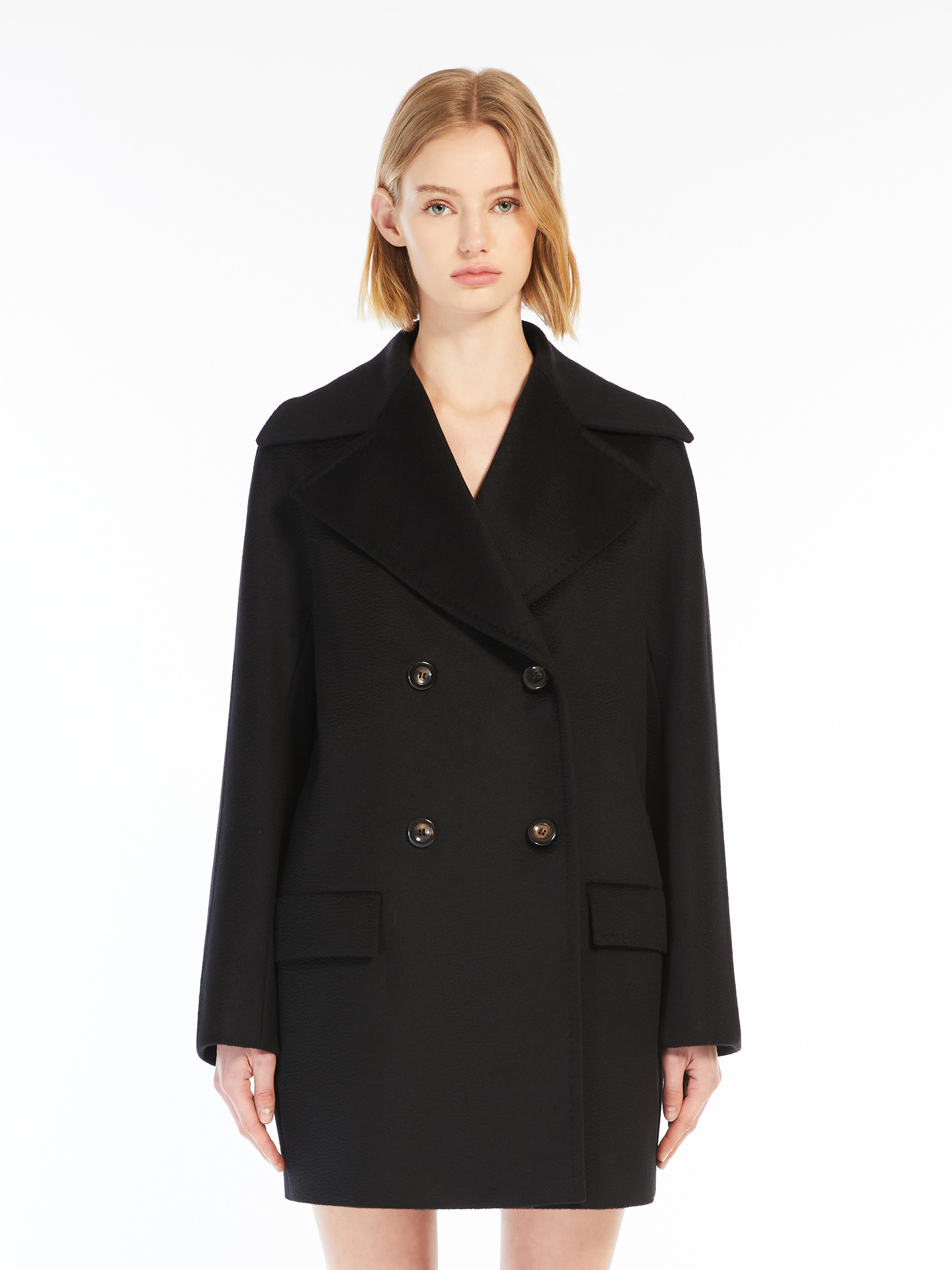 Max Mara Double-breasted Wool Short Coat In Black
