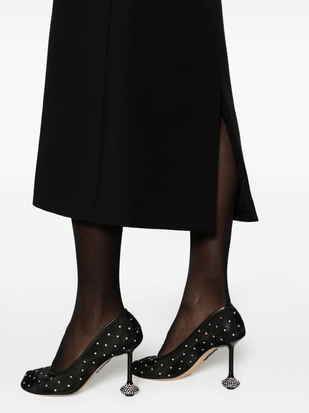 Valentino Virgin Wool Longuette Skirt With Slits And Silk Lining In Black