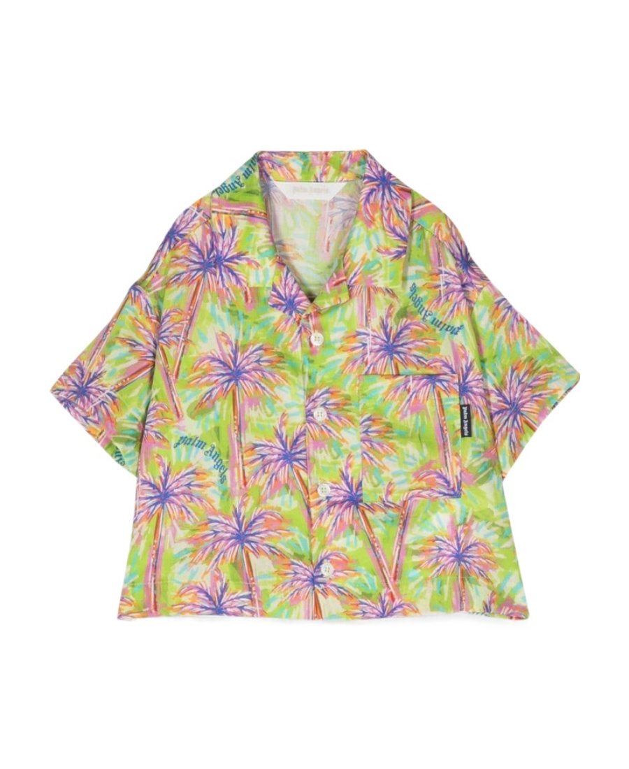 Palm Angels Palm Tree-print Short-sleeve Bowling Shirt In Green