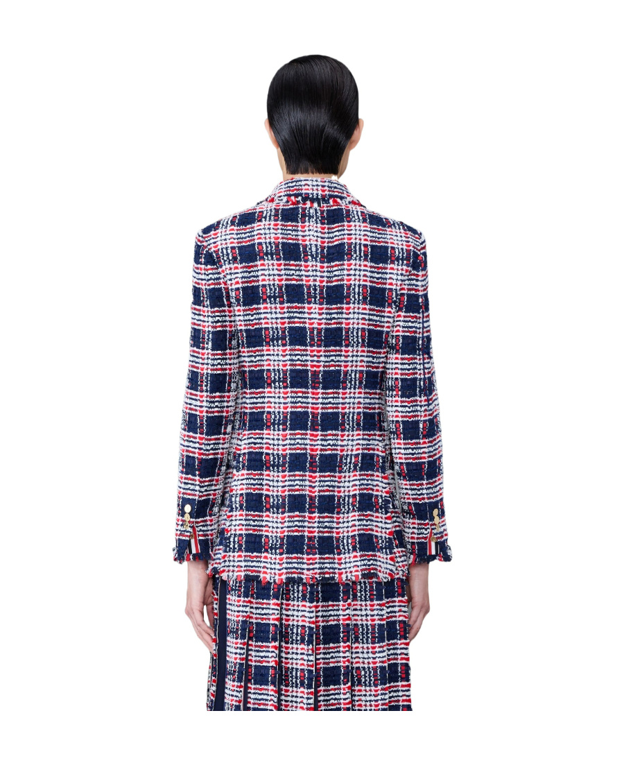 Thom Browne Frayed Single-breasted Tweed Blazer In Multicolor