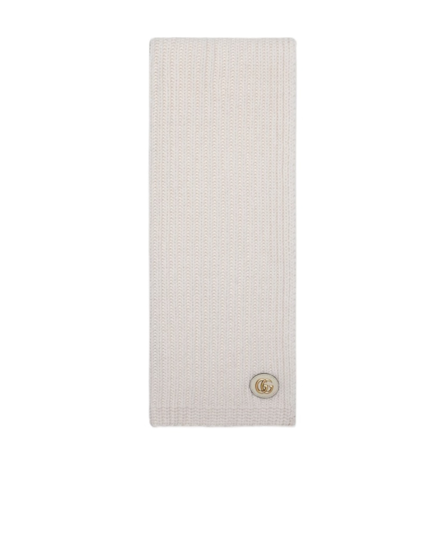 Gucci Knit Wool Scarf With Patch In Nude