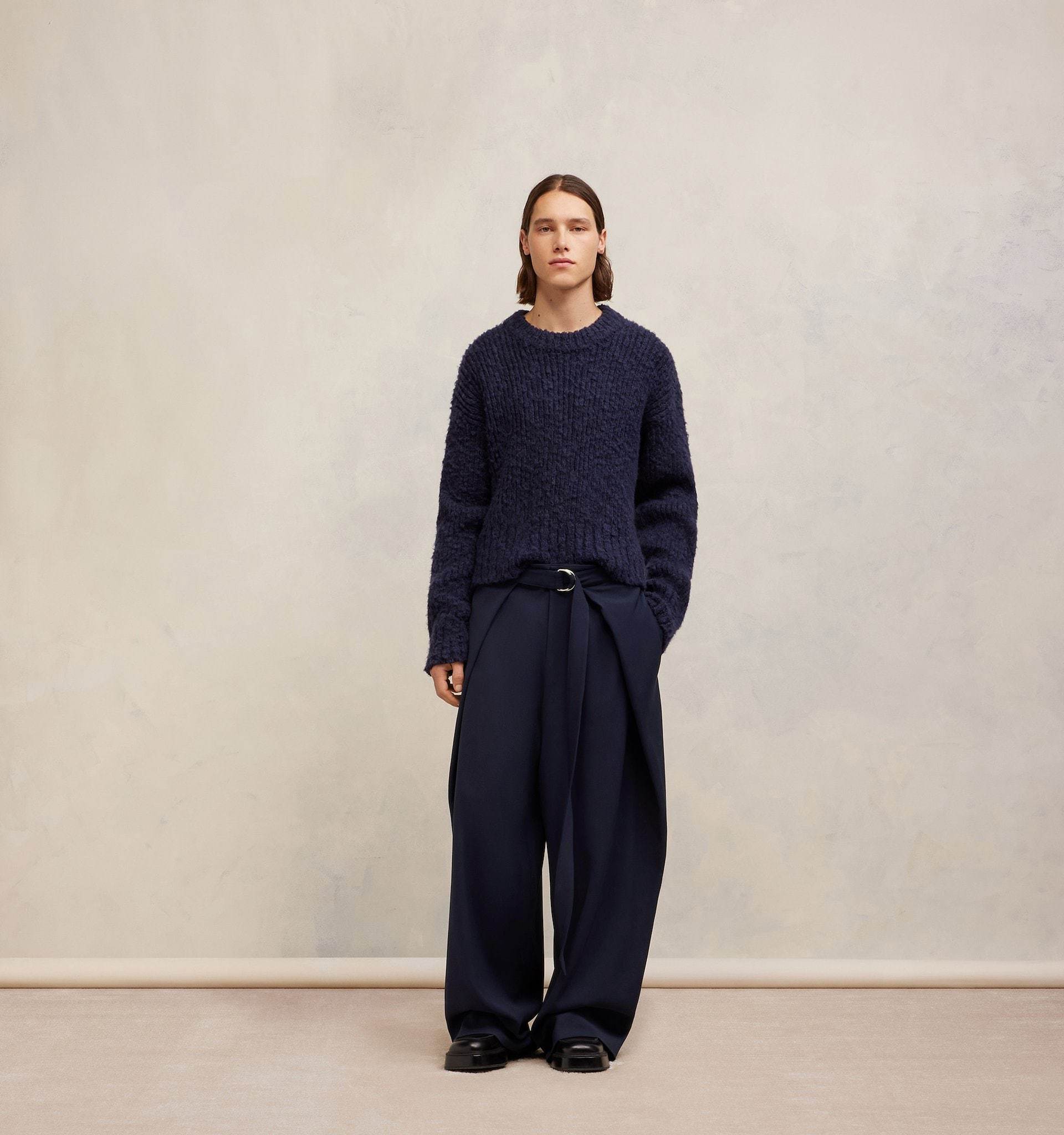 AMI ALEXANDRE MATTIUSSI WOOL WIDE-LEGGED CASUAL TROUSERS