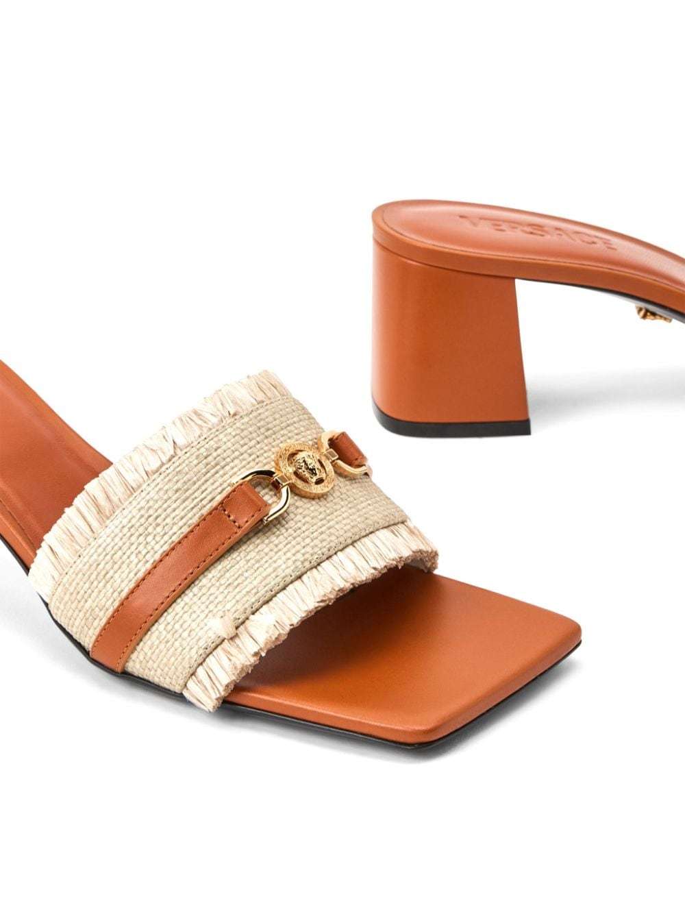 Versace Medusa 55mm Woven Mules In Nude