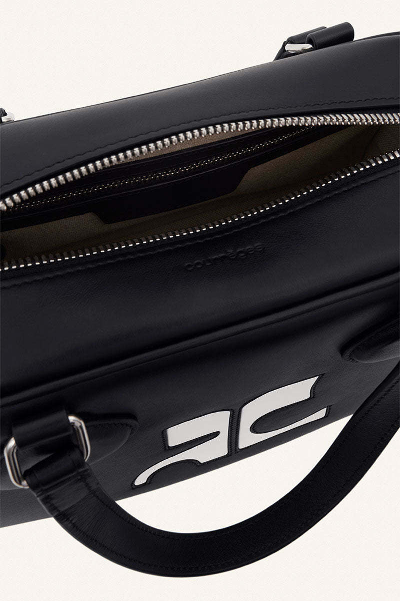 Courrèges Rectangular Black Cowhide Leather Shoulder Bag With Contrasting Logo In Black