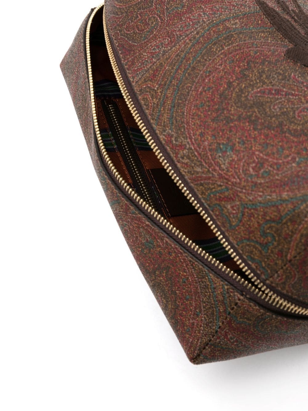 Etro Logo Embroidered Paisley Printed Wash Bag In Brown