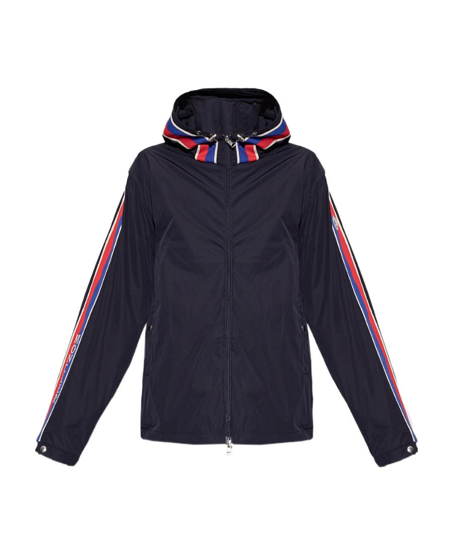 Moncler Stripe-detail Hooded Jacket In Blue
