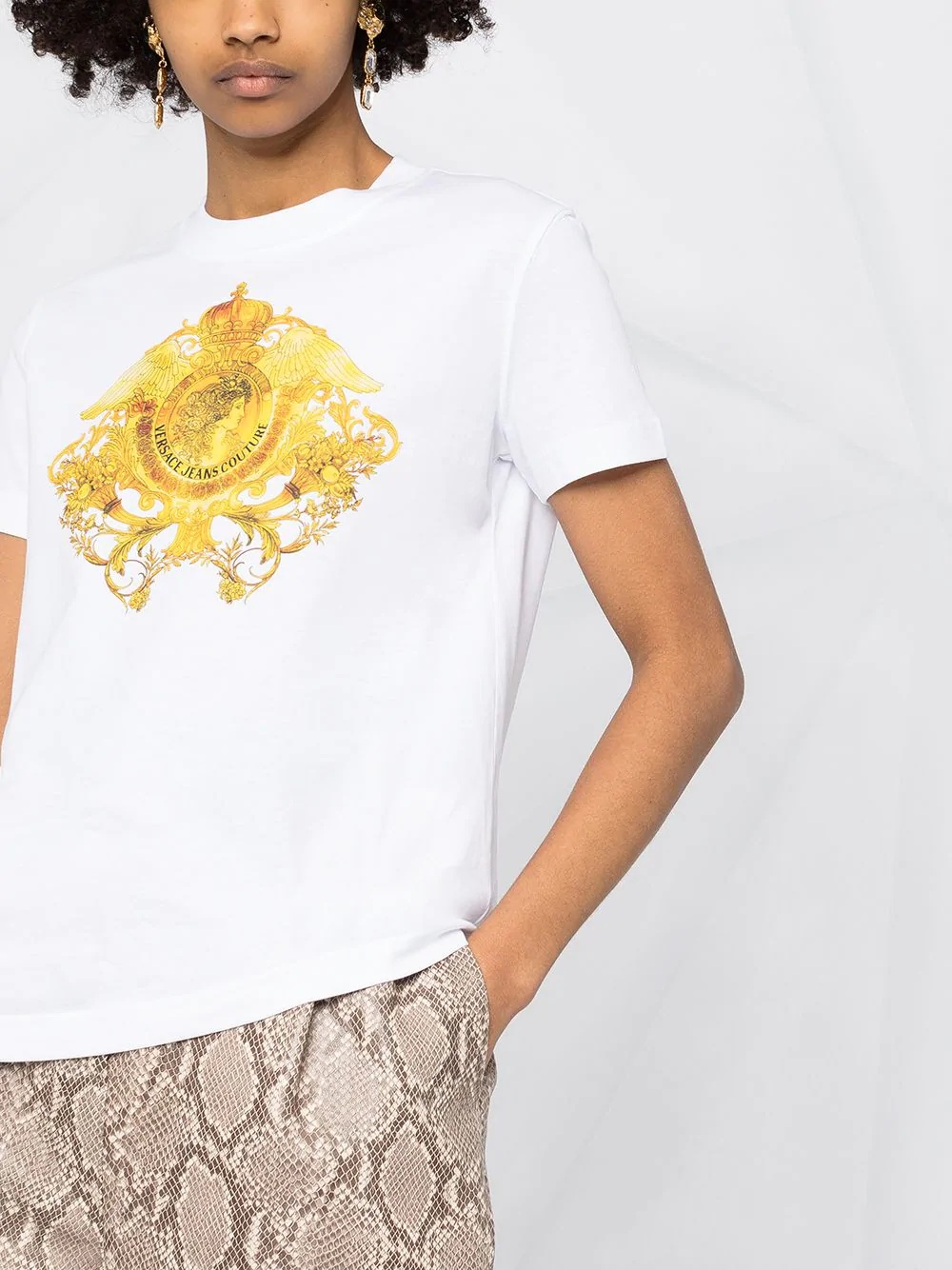 Versace Jeans Rococo Crystal-motif T-shirt In White