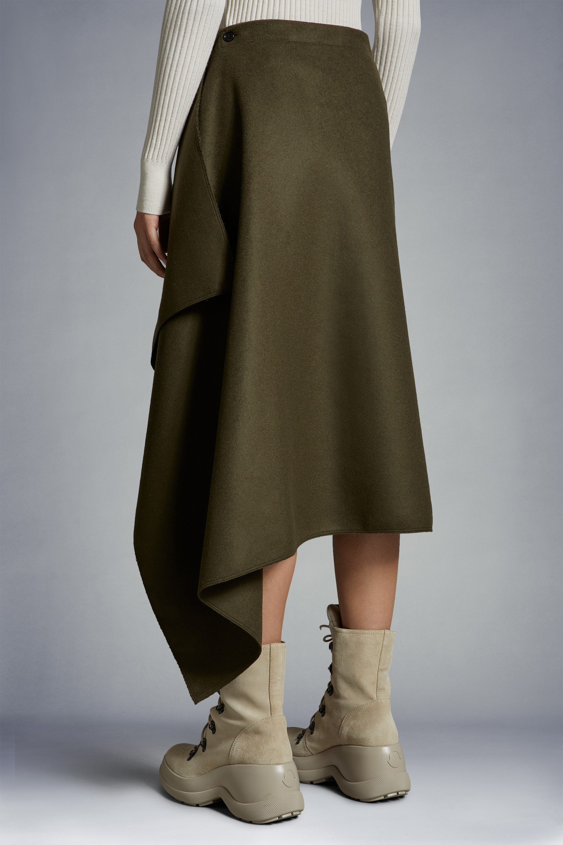 Moncler Wool-cashmere Midi Wrap Skirt In Green