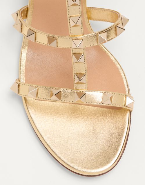 Shop Valentino Rockstud Slide Sandal In Laminated Nappa Leather 60mm In Nude
