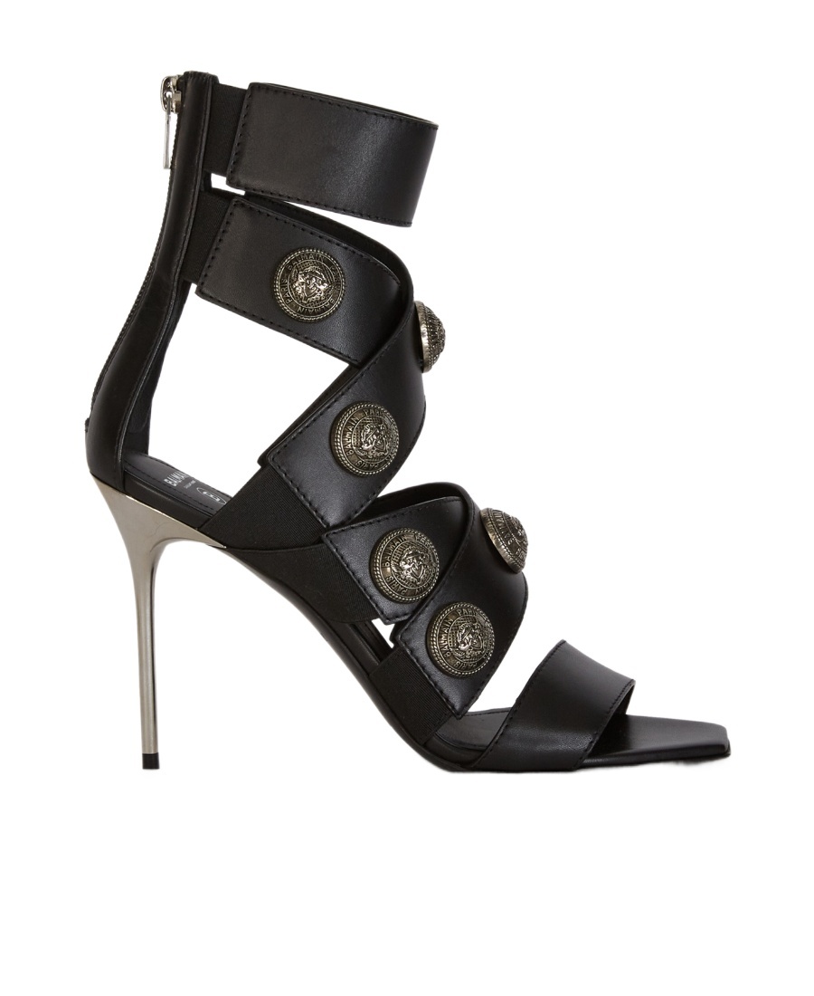 Balmain Stiletto Heel Sandals Button Detail In Black