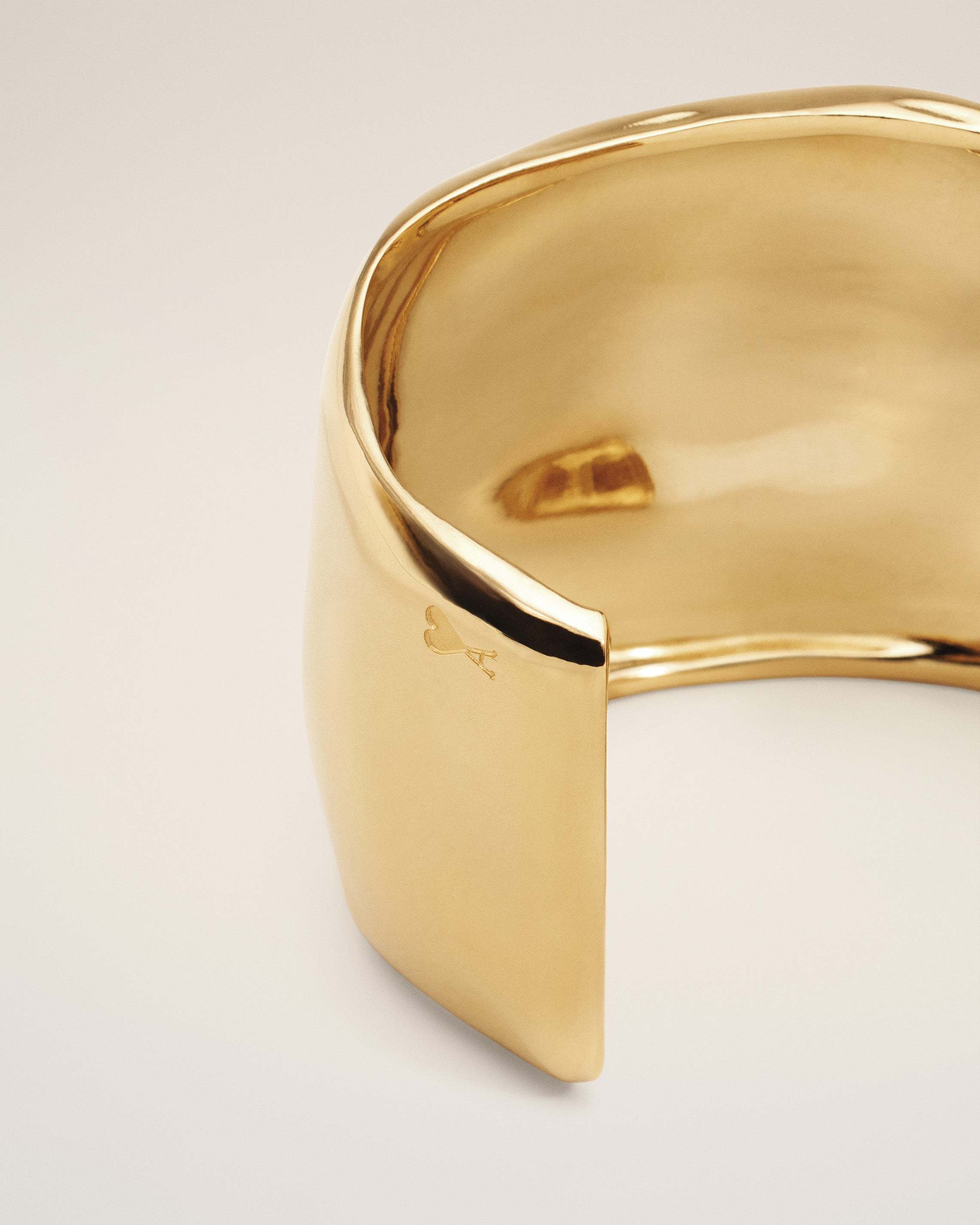 Ami Alexandre Mattiussi Large Size Hammered Cuff In Gold-plated Brass. In Yellow