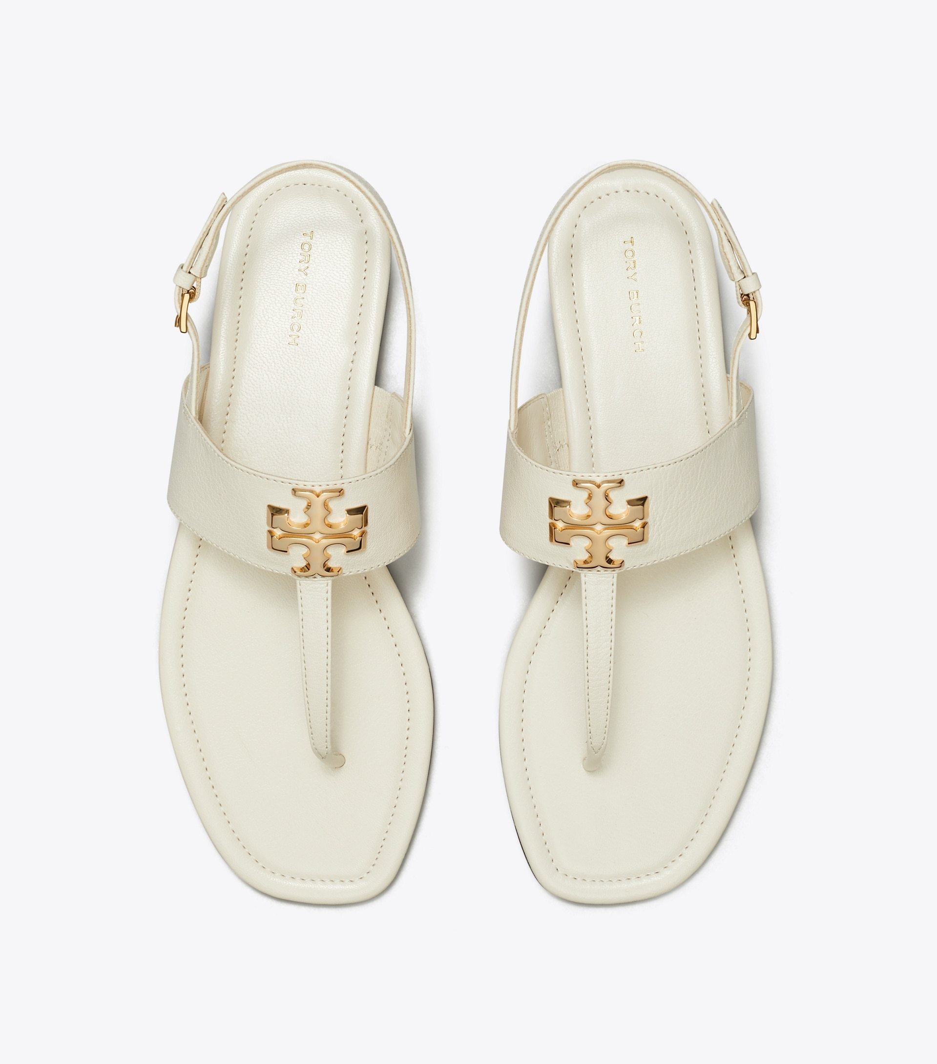 Tory Burch Leather Thong Sandals Gold-tone Hardware In Nude