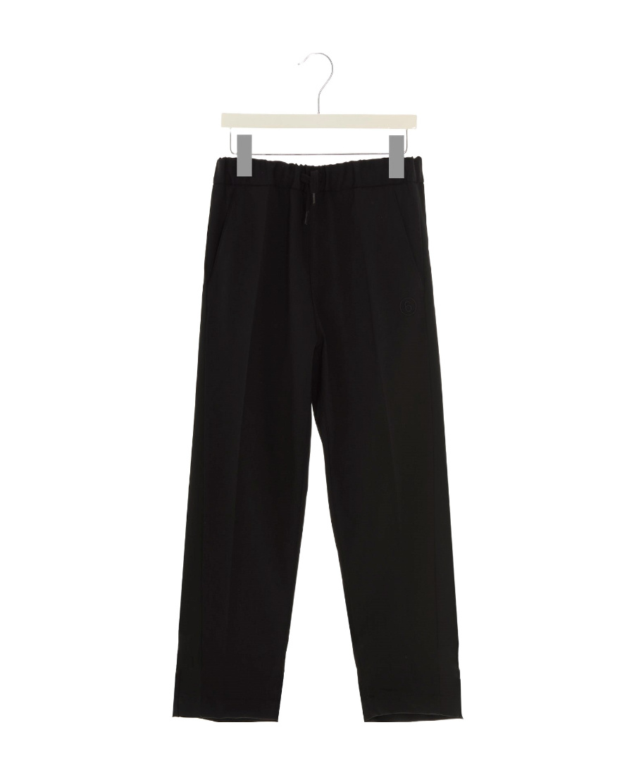 Mm6 Maison Margiela Embroidered-logo Drawstring Trousers In Black