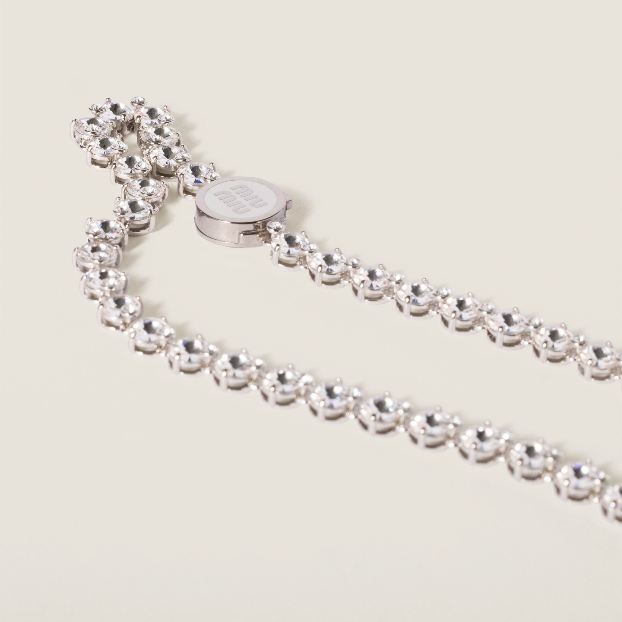 Miu Miu Metal Necklace With Crystals In White