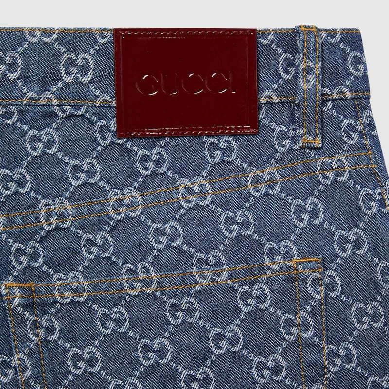 Gucci Low Waist Gg Denim Jacquard Shorts In Blue