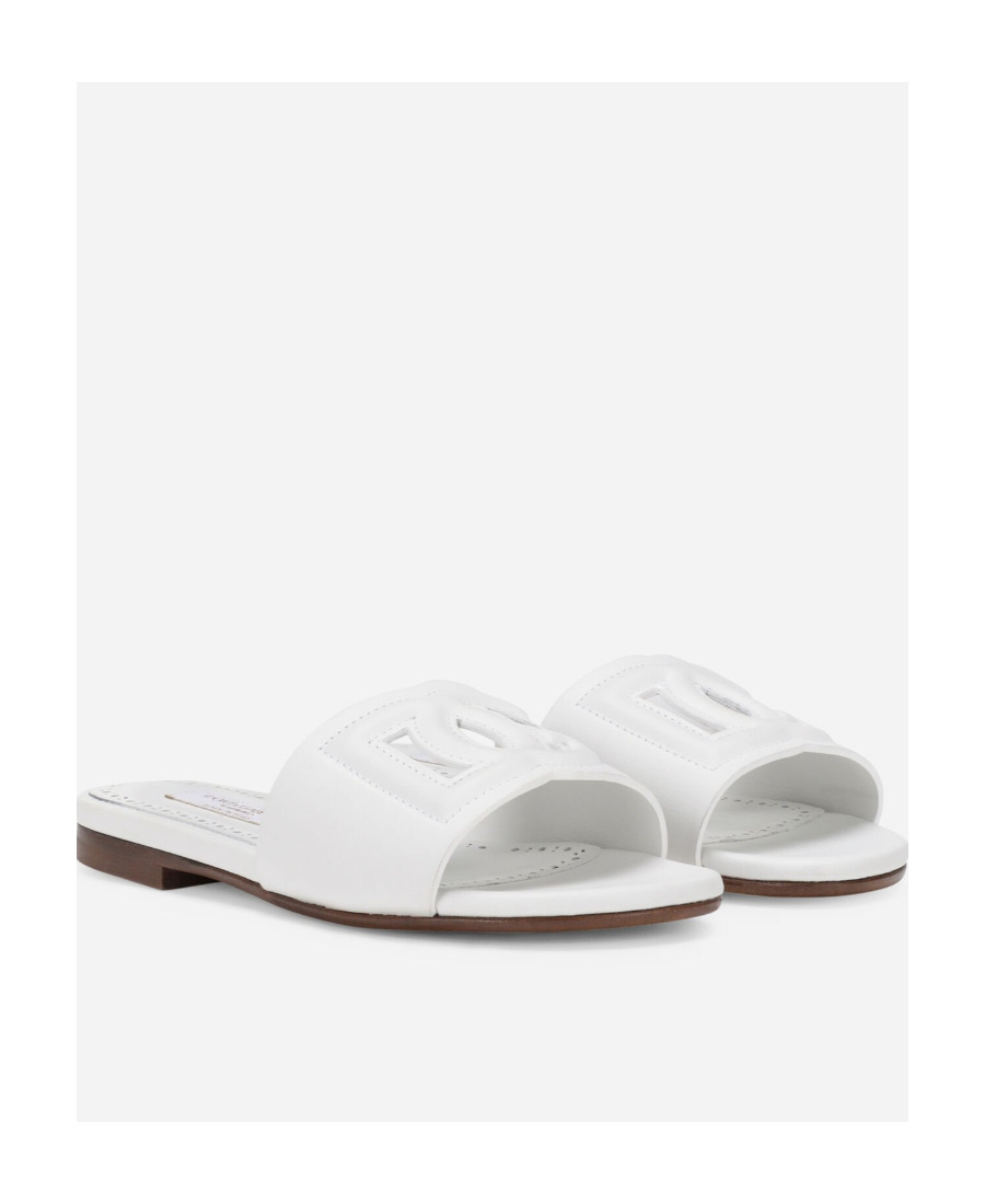 Dolce & Gabbana White Leather Slide With Dg Logo In White