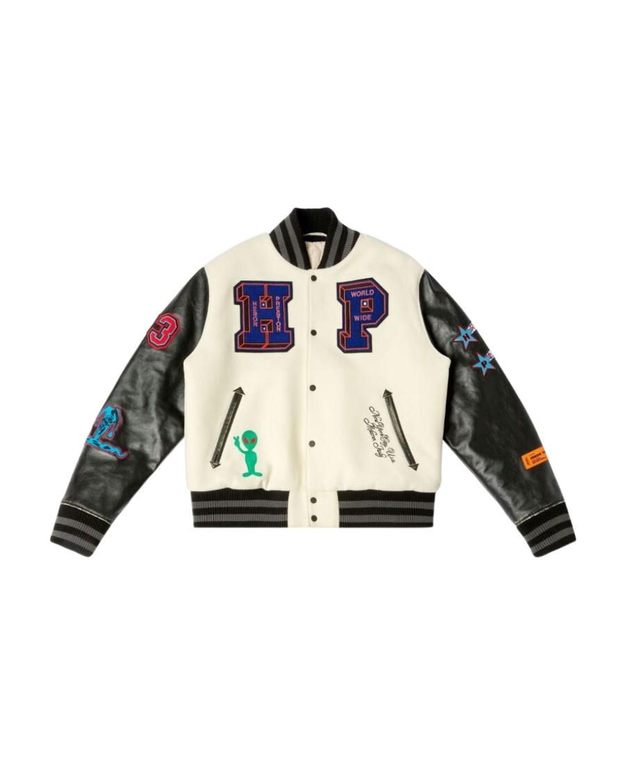 Shop Heron Preston Varsity-patches Bomber Jacket In White