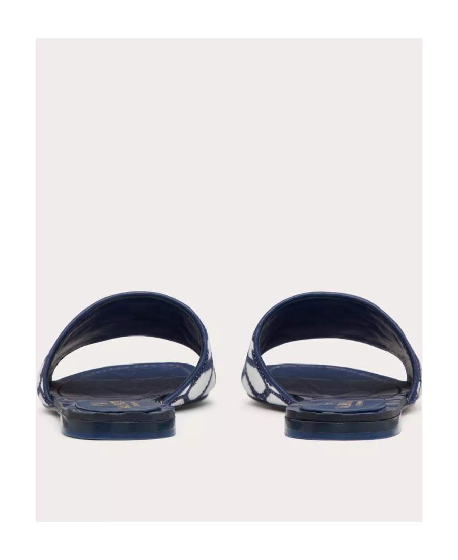 Valentino Toile Iconographe Leather-trimmed Cotton-canvas Jacquard Slides In Black