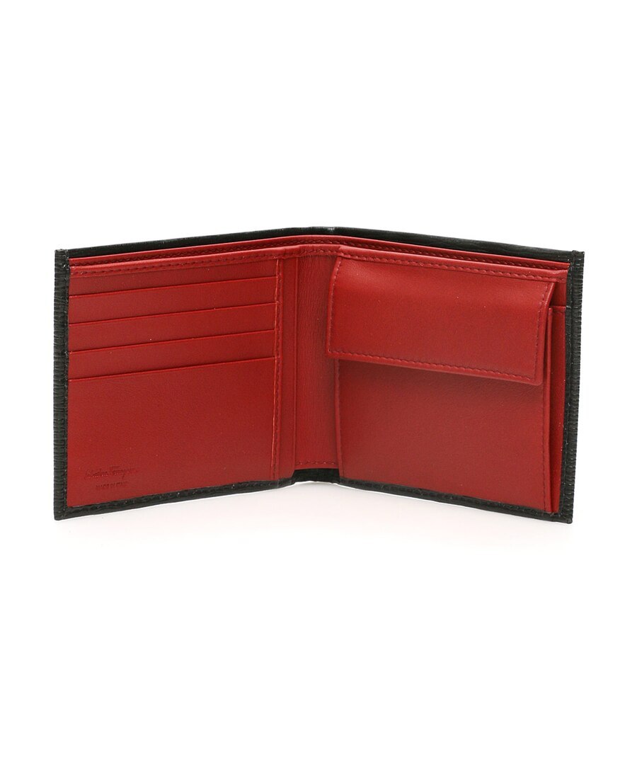 Ferragamo Revival Double Gancio Bicolor Wallet In Black