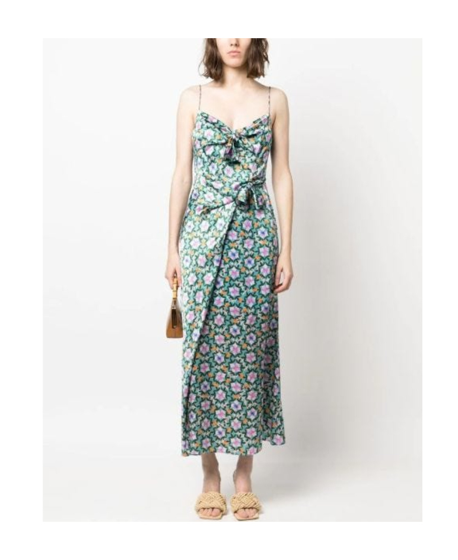 Shop Saloni Floral-print Silk Midi Dress In Green