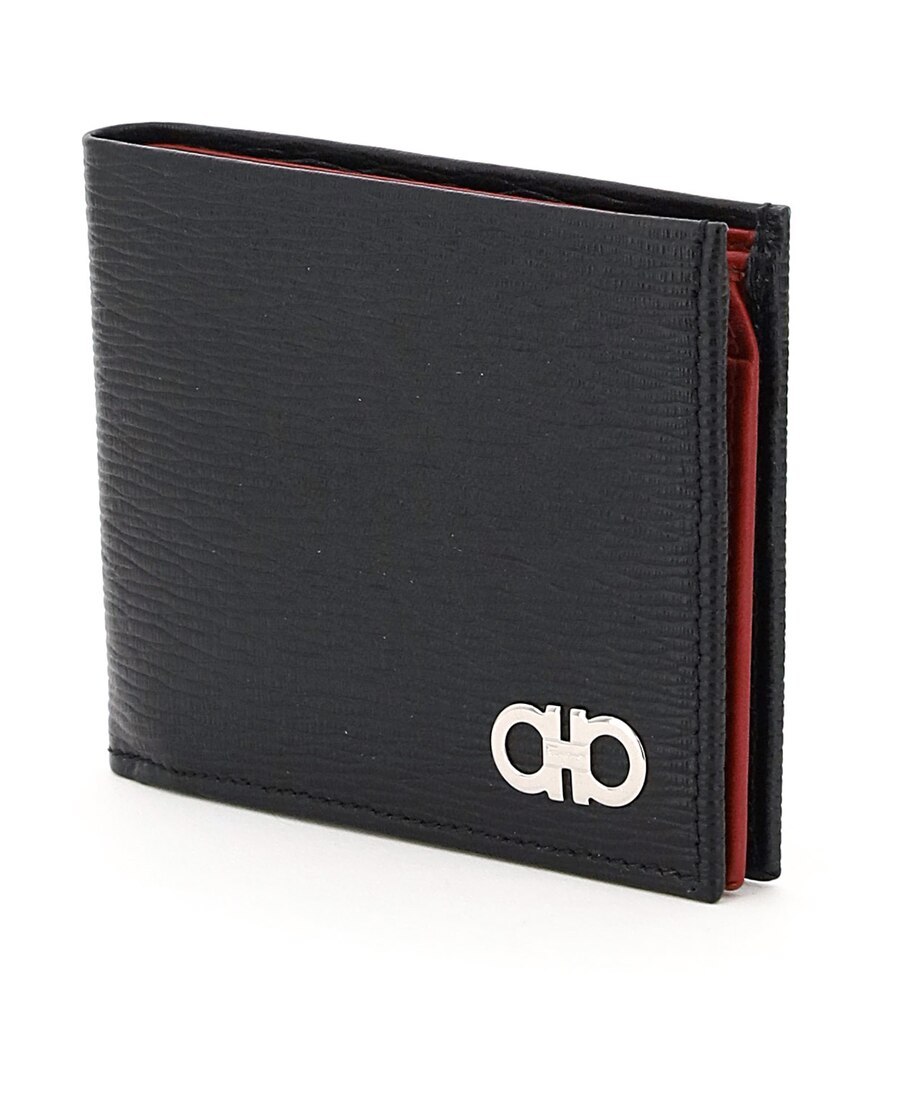 Ferragamo Gancini Bi-fold Leather Wallet In Black