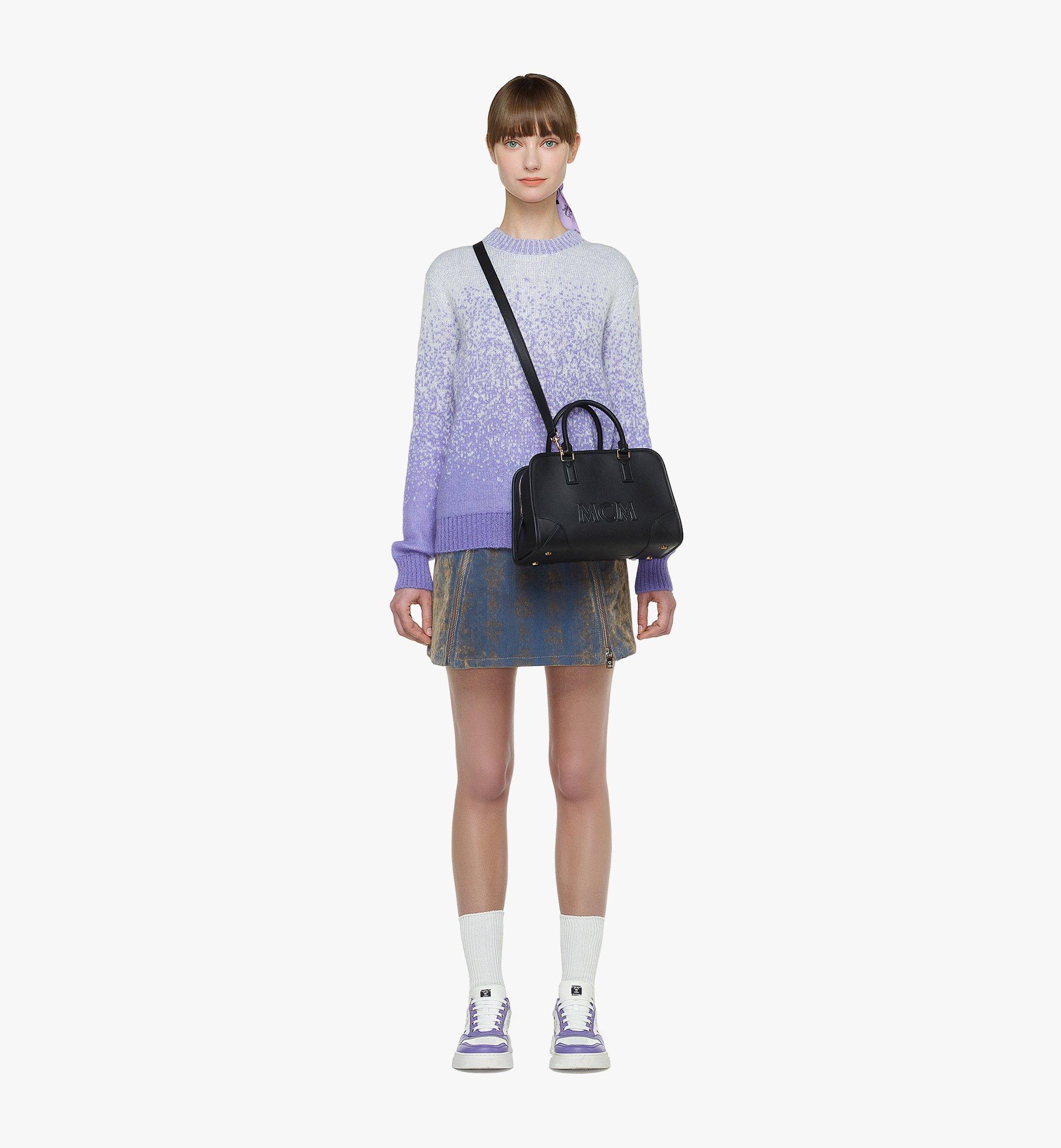 Mcm Medium Logo Embossed Aren Boston Bag In Black