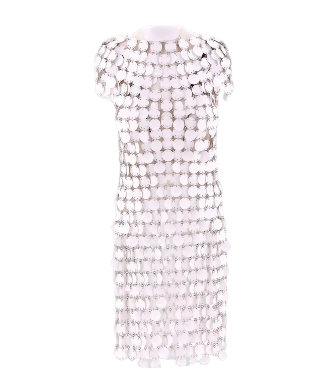 Rabanne Round Sequined Mesh Mini Dress In White
