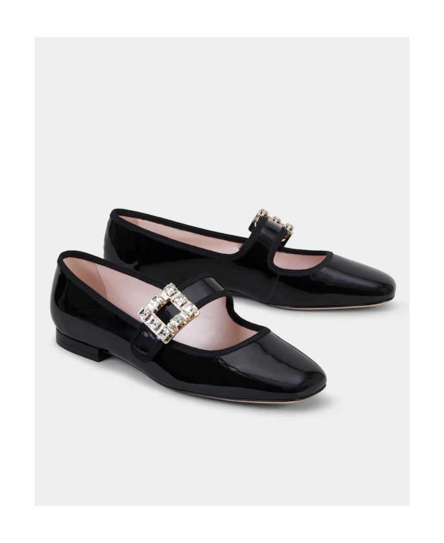 Roger Vivier Très Vivier Strass Babies Crystal-embellished Patent-leather Ballet Flats In Black