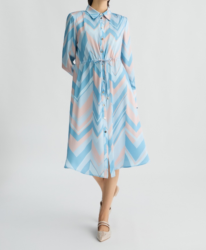 Liu •jo Liu Jo Chevron Pattern Midi Dress With Cinched Waist In Blue