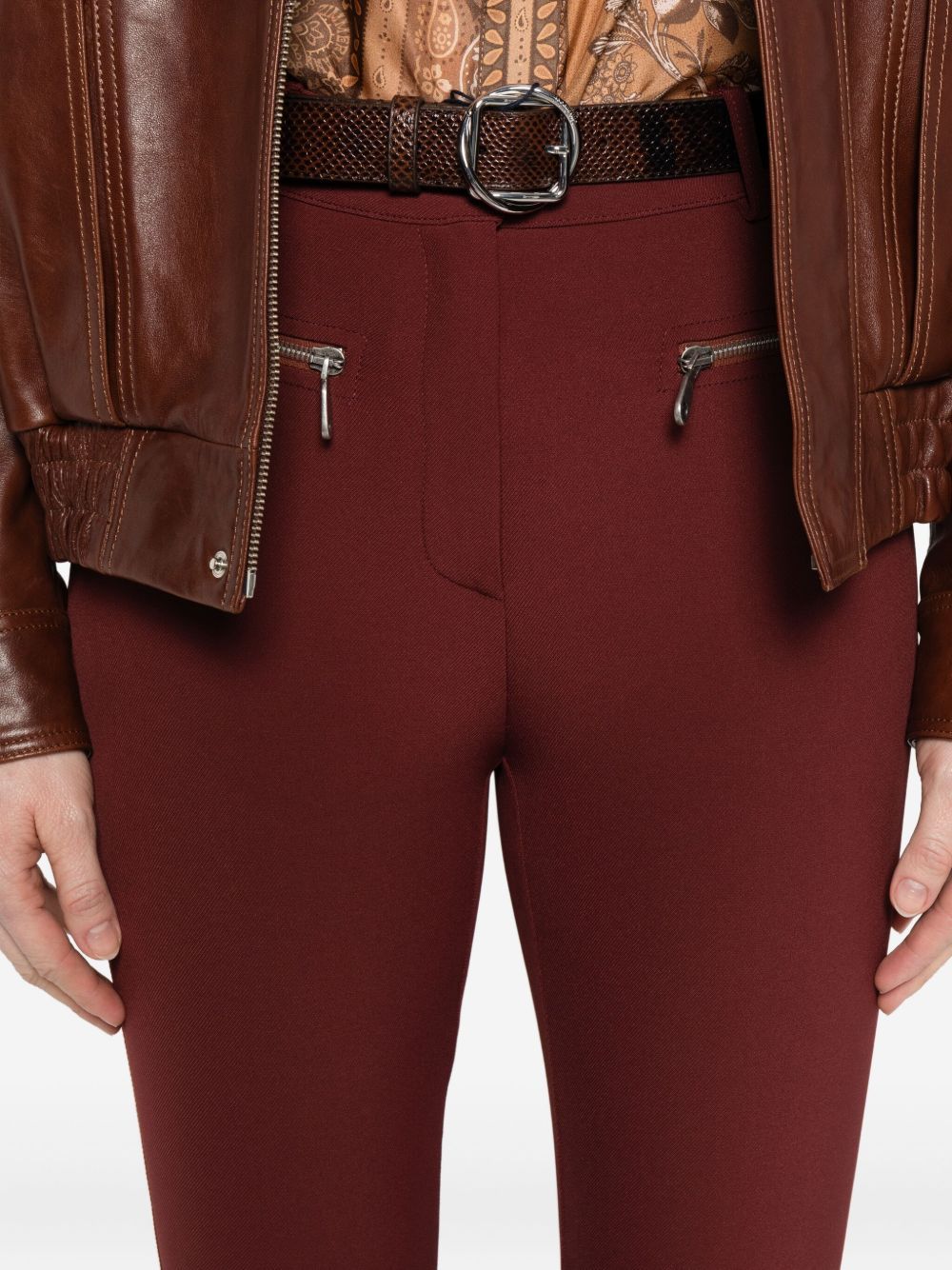Etro Slim-fit Trousers With Zip In Burgundy