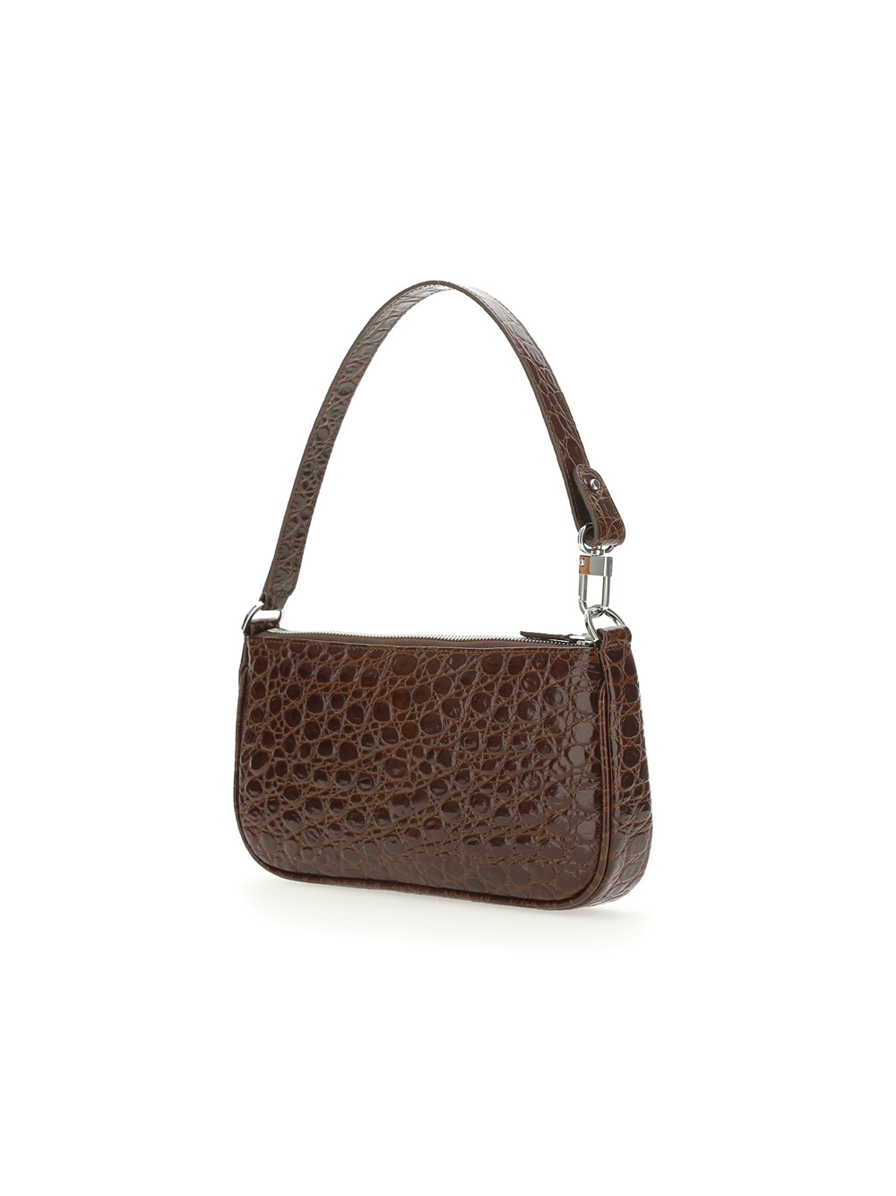 By Far Brown Crocodile Striped Shoulder Bag In Brown