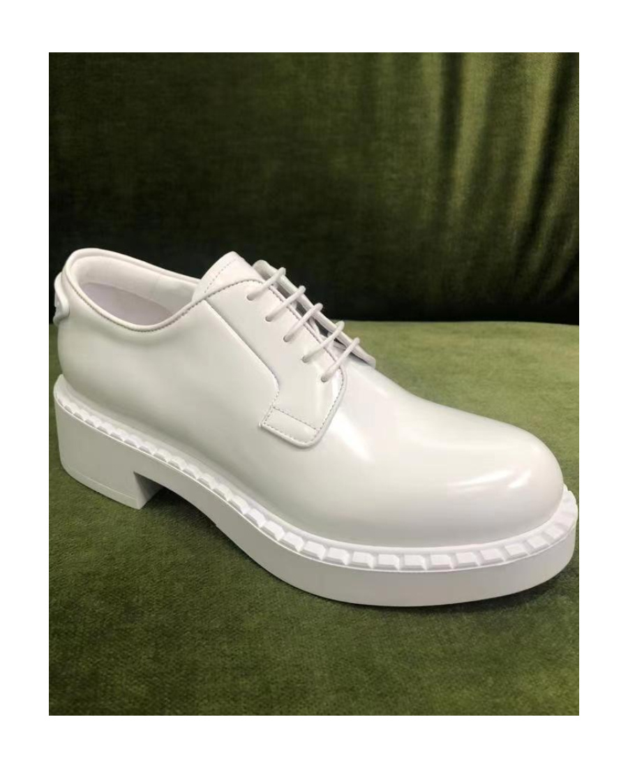 Prada Logo Lace Derby Shoes In White